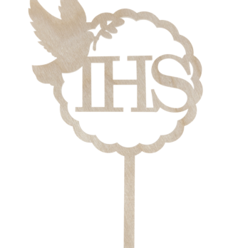 TOPPER NA TORT CHRZEST ŚWIĘTY IHS GOŁĄB DEKORACJA DO KWIATÓW TOPER
