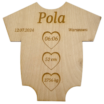 DREWNIANA METRYCZKA DZIECIĘCIA BODY DZIECKO NARODZINY PERSONALIZOWANA