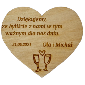 DREWANIANE PODZIĘKOWANIE DLA GOŚCI ŚLUB WESELE MAGNES PERSONALIZOWANE