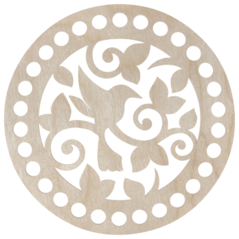 BAZA DO KOSZYKA DNO SPÓD DREWNIANY DO MAKRAMY KOŁO PTAK KOLIBER 15 CM