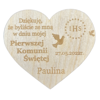 PODZIĘKOWANIE DLA GOŚCI MAGNES SERCE PIERWSZA KOMUNIA PERSONALIZOWANE IMIĘ
