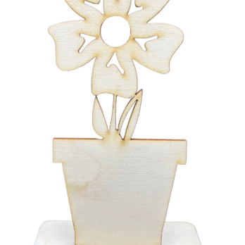 DREWNIANY KWIATEK W DONICZCE Z PODSTAWKĄ KWIAT DECOUPAGE DEKORACJA PREZENT