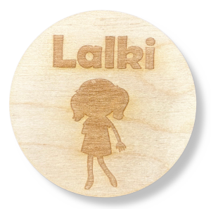 DREWNIANE PLAKIETKI TABLICZKI NA SZUFLADY ORGANIZERY POJEMNIKI DZIECI LALKI