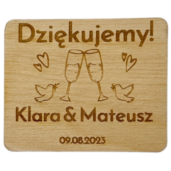 DREWANIANE PODZIĘKOWANIE DLA GOŚCI ŚLUB WESELE MAGNES PERSONALIZOWANE