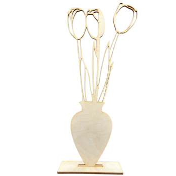 DREWNIANY TULIPAN W WAZONIE Z PODSTAWKĄ KWIAT KWIATEK DEKORACJA PREZENT