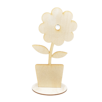 DREWNIANY KWIATEK W DONICZCE Z PODSTAWKĄ KWIAT DEKORACJA DEKOR PREZENT 20CM