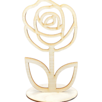 DREWNIANY RÓŻA Z PODSTAWKĄ KWIAT KWIATEK DECOUPAGE DEKORACJA PREZENT 17CM