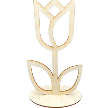 DREWNIANY TULIPAN Z PODSTAWKĄ KWIAT KWIATEK DECOUPAGE DEKORACJA PREZENT