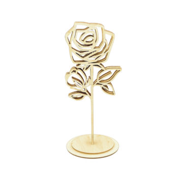 DREWNIANY ROŻA Z PODSTAWKĄ KWIAT KWIATEK DECOUPAGE DEKORACJA PREZENT