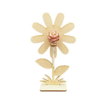 DREWNIANY KWIATEK Z PODSTAWKĄ NA LIZAKA  KWIAT DECOUPAGE DEKORACJA PREZENT