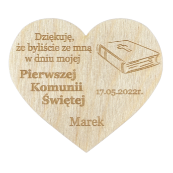 PODZIĘKOWANIE DLA GOŚCI MAGNES SERCE PIERWSZA KOMUNIA PERSONALIZOWANE IMIĘ