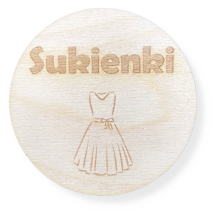 DREWNIANE PLAKIETKI TABLICZKI NA SZUFLADY ORGANIZERY POJEMNIKI SUKIENKI