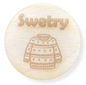 DREWNIANE PLAKIETKI TABLICZKI NA SZUFLADY ORGANIZERY POJEMNIKI SWETRY