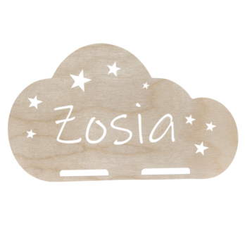DREWNIANA CHMURKA ORGANIZER NA SPINKI BAZA MAKRAMA IMIĘ PERSONALIZOWANE