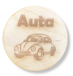 DREWNIANE PLAKIETKI TABLICZKI NA SZUFLADY ORGANIZERY POJEMNIKI DZIECI AUTA