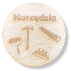 DREWNIANE PLAKIETKI TABLICZKI NA SZUFLADY ORGANIZERY POJEMNIKI NARZĘDZIA