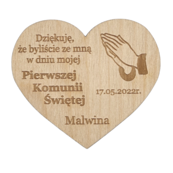 PODZIĘKOWANIE DLA GOŚCI MAGNES SERCE PIERWSZA KOMUNIA PERSONALIZOWANE IMIĘ