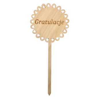 DREWNIANY TOPPER SŁOŃCE GRATULACJE PIK DO KWIATÓW DO PREZENTU DEKORACJA