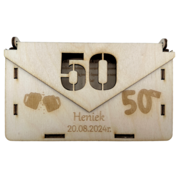 DREWNIANA KOPERTA NA PIENIĄDZE PREZENT PERSONALIZOWANA DOWOLNA LICZBA IMIĘ
