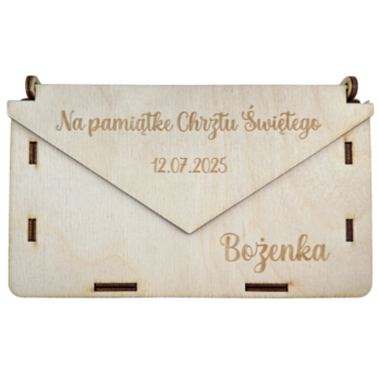 DREWNIANA KOPERTAURODZINY ŚLUB KOMUNIA CHRZEST DOWOLNY GRAWER NAPIS