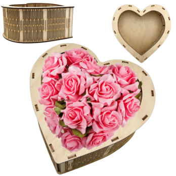 DREWNIANE PUDEŁKO SERCE FLOWERBOX NA CUKIERKI PREZENT URODZINY ŚLUB WESELE