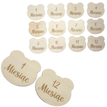 TABLICZKI KARTY DO ZDJĘĆ Z MIESIĄCAMI PIERWSZY ROK ŻYCIA DREWNIANE DO SESJI