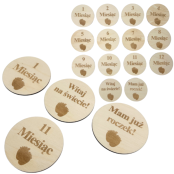 TABLICZKI KARTY DO ZDJĘĆ Z MIESIĄCAMI PIERWSZY ROK ŻYCIA DREWNIANE DO SESJI