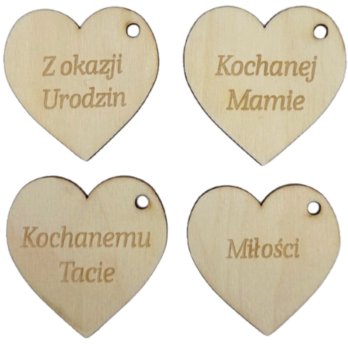 DREWNIANE SERCE SERDUSZKO ZAWIESZKA Z OTWOREM DOWOLNY NAPIS GRAWER 6 CM