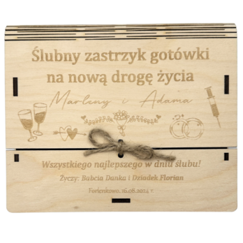 KARTKA PUDEŁKO NA ŚLUB WESELE ZASTRZYK GOTÓWKI KASY PREZENT NA PIENIĄDZE