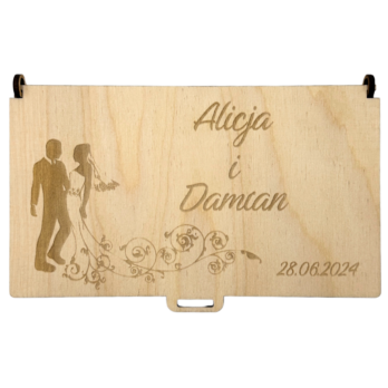 PUDEŁKO NA ŚLUB WESELE DLA MŁODEJ PARY NA PREZENT PIENIĄDZE PAMIĄTKA GRAWER