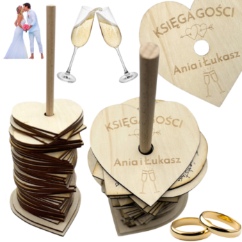 DREWNIANA KSIĘGA GOŚCI SERDUSZKA ŚLUB WESELE NA STOJAKU PAMIĄTKA ŻYCZENIA