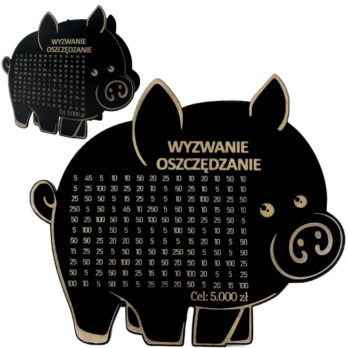 CZARNA ŚWINKA SKARBONKA WYZWANIE OSZCZĘDZANIE PREZENT WYKREŚLANKA ŚWINIA