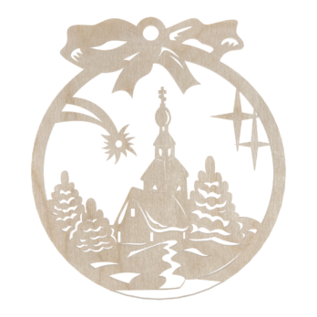 DREWNIANA BOMBKA MIASTO NA CHOINKĘ OZDOBY ŚWIĄTECZNE BOŻE NARODZENIE DECOR