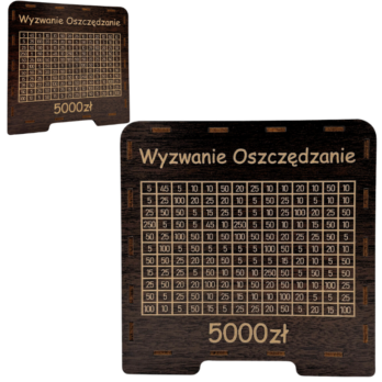 SKARBONKA WYZWANIE OSZCZĘDZANIE PREZENT OSZCZĘDNOŚCI WYKREŚLANKA DĄB WENGE