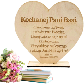 DREWNIANE SERCE NA PODSTAWCE PODZIĘKOWANIE DZIEŃ NAUCZYCIELA ŚLUB GRAWER
