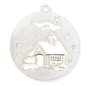 DREWNIANA BOMBKA DOMEK NA CHOINKĘ OZDOBY ŚWIĄTECZNE BOŻE NARODZENIE DECOR