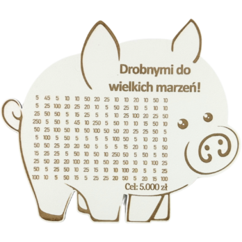 BIAŁA ŚWINKA SKARBONKA DROBNYMI DO WIELKICH MARZEŃ WYZWANIE WYKREŚLANKA