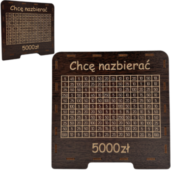 SKARBONKA CHCE NAZBIERAĆ WYZWANIE PREZENT OSZCZĘDNOŚCI WYKREŚLANKA WENGE