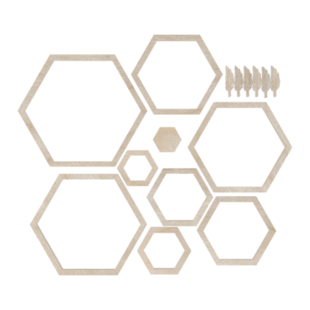 DREWNIANY ZESTAW OBRĘCZY HEKSAGON SZEŚCIAN BAZA MAKRAMA ŁAPACZ SNÓW