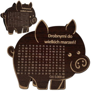 ŚWINKA SKARBONKA DROBNYMI DO WIELKICH MARZEŃ WYZWANIE WYKREŚLANKA PREZENT