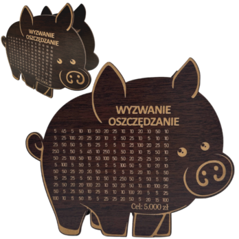 ŚWINKA SKARBONKA WYZWANIE OSZCZĘDZANIE PREZENT UPOMINEK OSZCZĘDNOŚCI WENGE