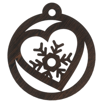 DĄB WENGE BOMBKA Z SERCEM ZE ŚNIEŻYNKĄ NA CHOINKĘ OZDOBY ŚWIĄTECZNE BOŻE NARODZENIE DECOR