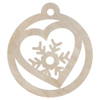 DREWNIANA BOMBKA Z SERCEM ZE ŚNIEŻYNKĄ NA CHOINKĘ OZDOBY ŚWIĄTECZNE BOŻE NARODZENIE DECOR