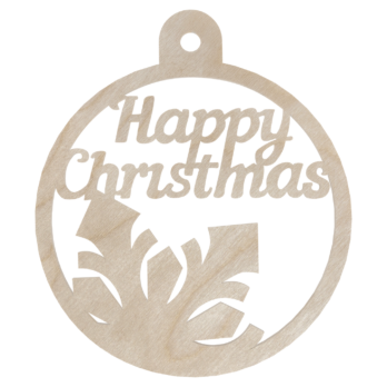DREWNIANA BOMBKA HAPPY NA CHOINKĘ OZDOBY ŚWIĄTECZNE BOŻE NARODZENIE DECOR