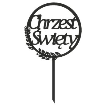 CZARNY TOPPER NA TORT CHRZEST ŚWIĘTY LISTKI DEKORACJA DO KWIATÓW TOPER