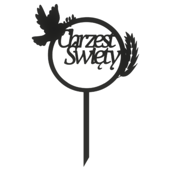 CZARNY TOPPER NA TORT CHRZEST ŚWIĘTY GOLĄB GAŁĄZKA DEKORACJA DO KWIATÓW TOPER