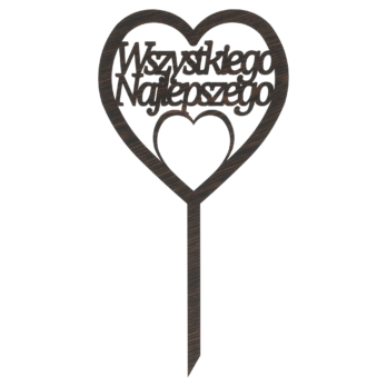 DĄB WENGE TOPPER WSZYTSKIEGO NAJLEPSZEGO SERCE NA URODZINY TORT DO KWIATÓW DEKORACJA