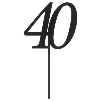 CZARNY TOPPER NA TORT 40 CZTERDZIESTKA JUBILEUSZ URODZINY DO KWIATÓW TOPER