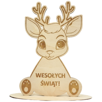 DREWNIANY RENIFER NA PODSTAWCE DEKORACJA ŚWIĄTECZNA WESOŁYCH ŚWIĄT DEKOR