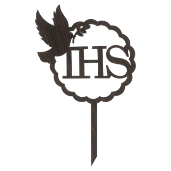 DĄB WENGE TOPPER NA TORT CHRZEST ŚWIĘTY IHS GOŁĄB DEKORACJA DO KWIATÓW TOPER